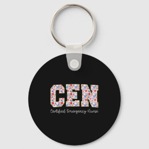 Vintage Cen Certified Emergency Nurse Wildflowers  Keychain