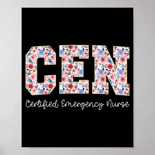 Vintage Cen Certified Emergency Nurse Wildflowers  Poster (Front)