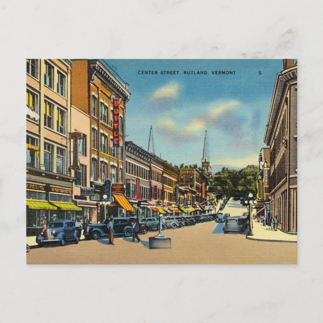 Vintage, Center Street, Rutland, Vermont Postcard | Zazzle