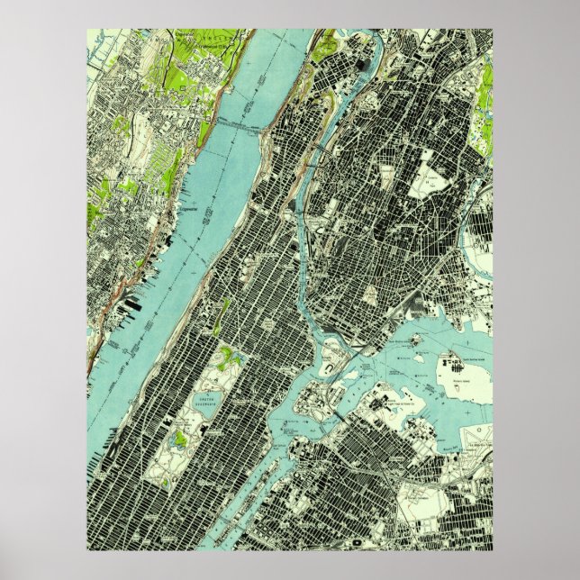 Vintage Central Park & Bronx NY Map (1947) Poster (Front)