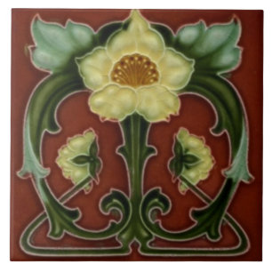 Vintage Ceramic Floral Art Nouveau Tile Print