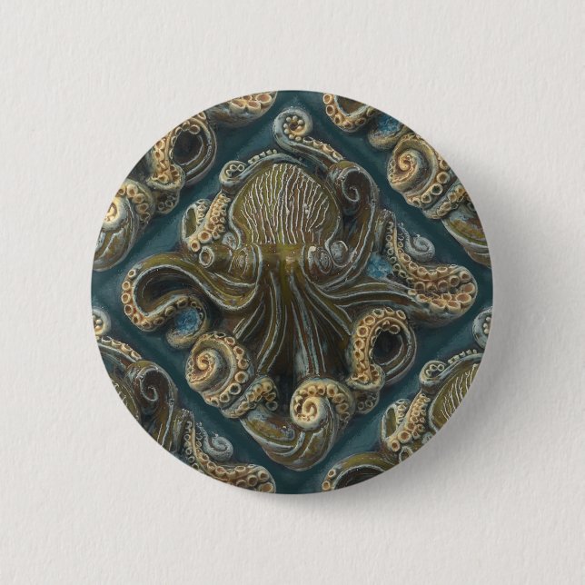 Vintage Ceramic Tile Octopus Button (Front)