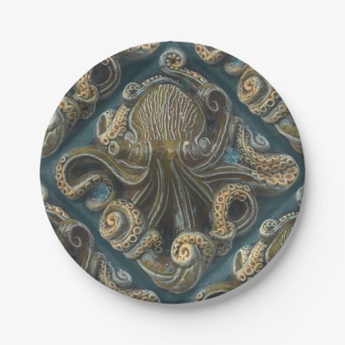 Vintage Ceramic Tile Octopus  Paper Plates