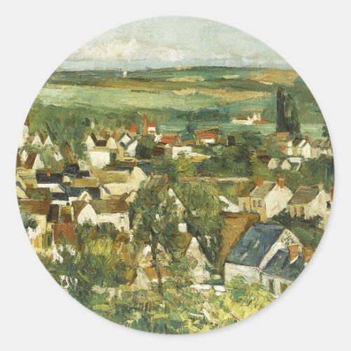 Vintage Cezanne Panoramic view of Auvers_sur_Oise Classic Round Sticker