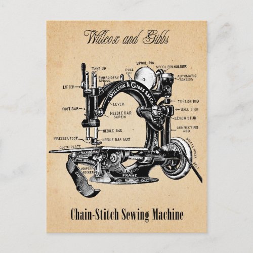 Vintage Chain_Stitch Sewing Machine Postcard
