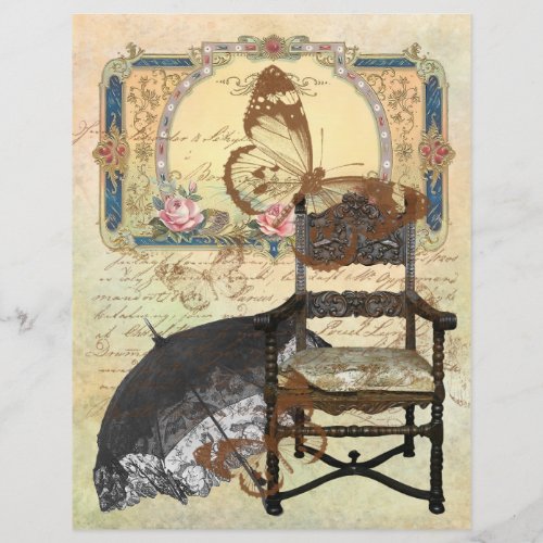 Vintage Chair Label Lace Umbrella Butterfly Script