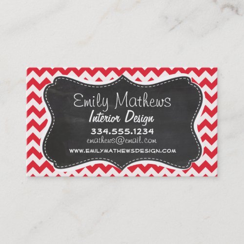 Vintage Chalk Alizarin Crimson Chevron; zig zag Business Card Template