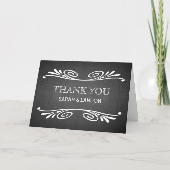 Vintage Chalk board Black board Swirl Thank You Card (Front)