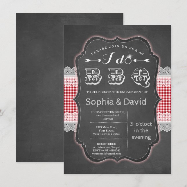 Vintage Chalk Gingham I do Barbecue Invitation (Front/Back)