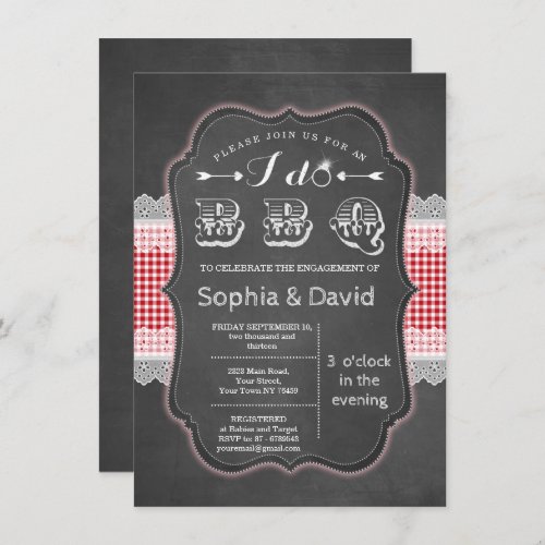 Vintage Chalk Gingham I do Barbecue Invitation