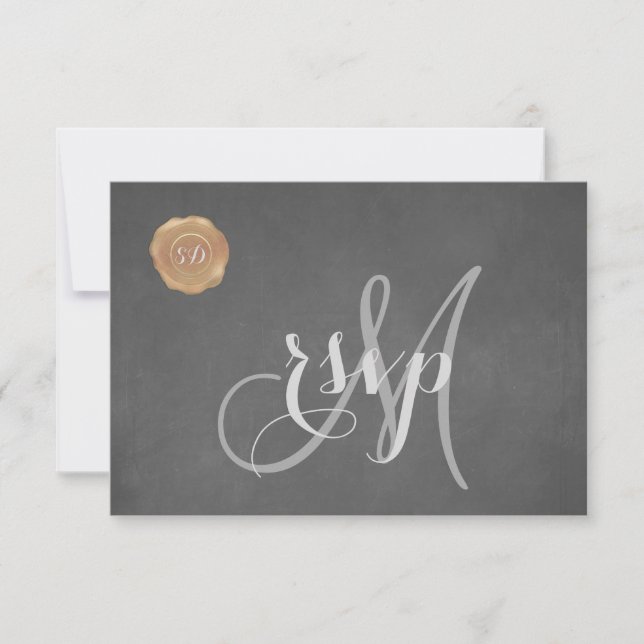 Vintage Chalk Old Wax Seal Monogram Wedding RSVP Card (Front)