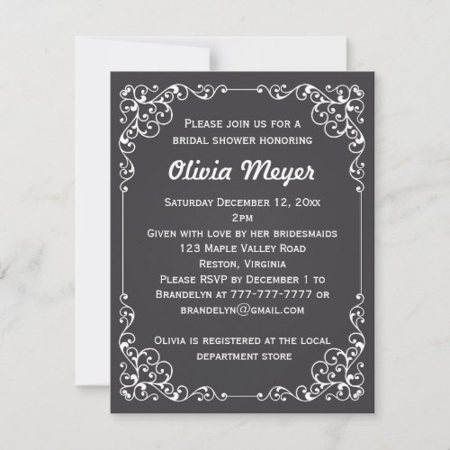 Vintage Chalk Ornate Border Shower Invites