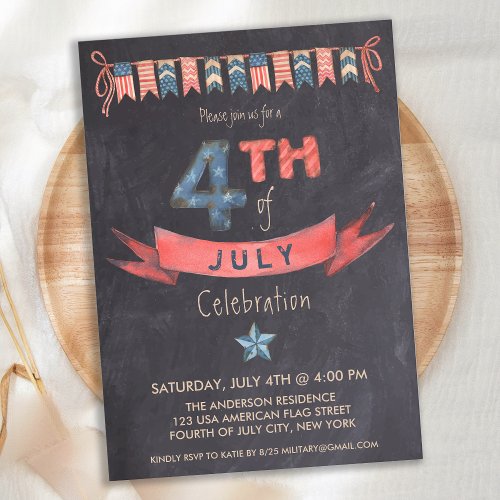 Vintage Chalkboard 4th of July Party Patriotic  Invitation