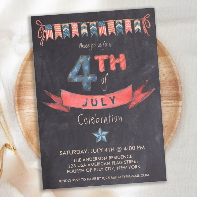 Vintage Chalkboard 4th of July Party Patriotic  Invitation (Creator Uploaded)