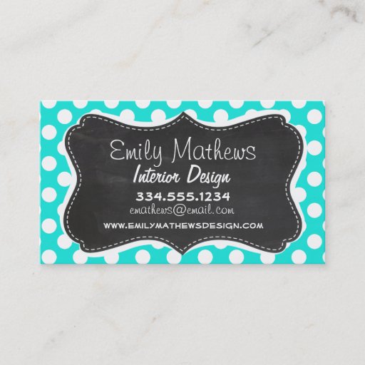 Customizable Vintage Chalkboard Aqua Color Polka Dots Business Card
