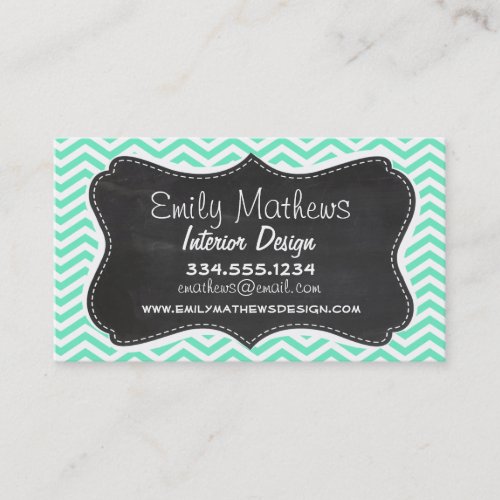 Vintage Chalkboard; Aquamarine Chevron; zig zag Business Card Templates