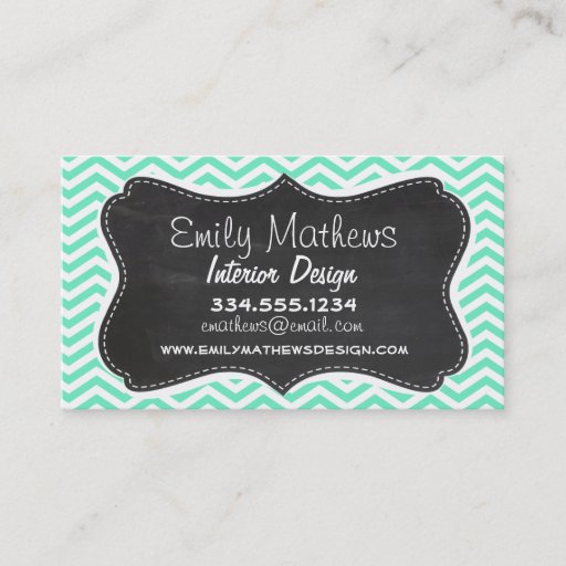 Customizable Vintage Chalkboard; Aquamarine Chevron; zig zag Business Card Templates