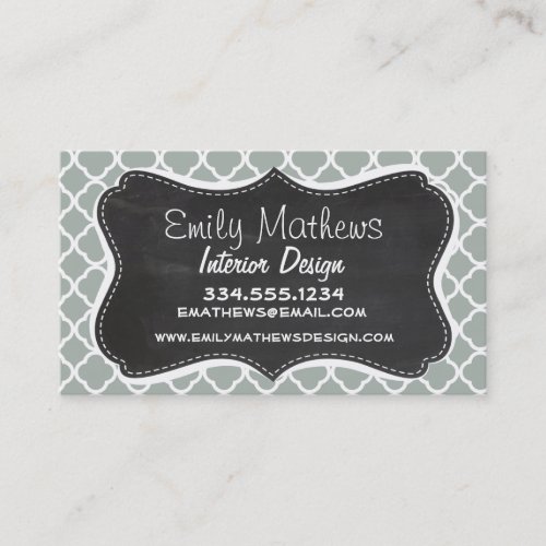 Vintage Chalkboard Ash Gray; Grey Quatrefoil Business Card Templates
