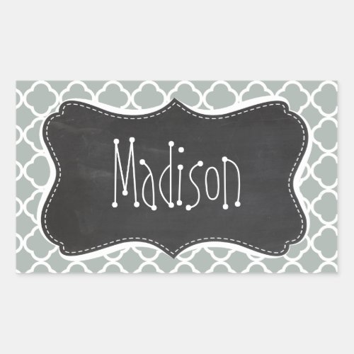 Vintage Chalkboard Ash Gray Grey Quatrefoil Rectangular Sticker