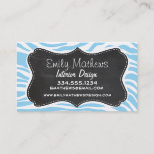 Vintage Chalkboard; Baby Blue Zebra Animal Print Business Card