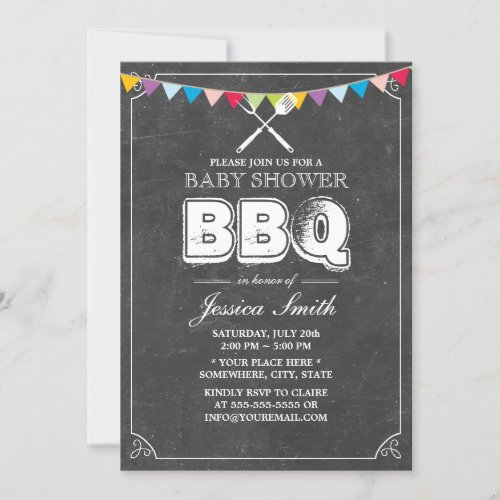 Vintage Chalkboard Baby Shower BBQ Party Personalized Invitations