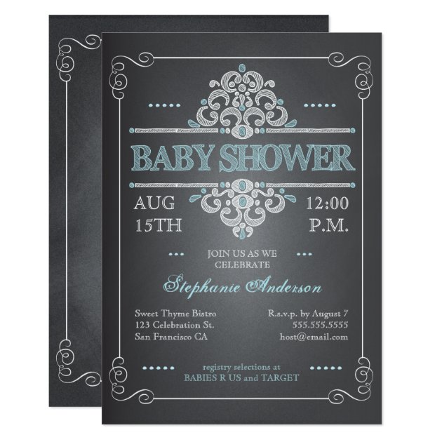 Vintage Chalkboard Baby Shower Boy Blue Invitation