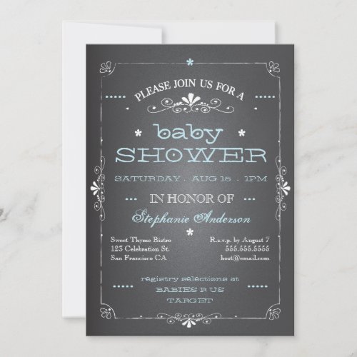 Vintage Chalkboard Baby Shower Boy Blue Invitation