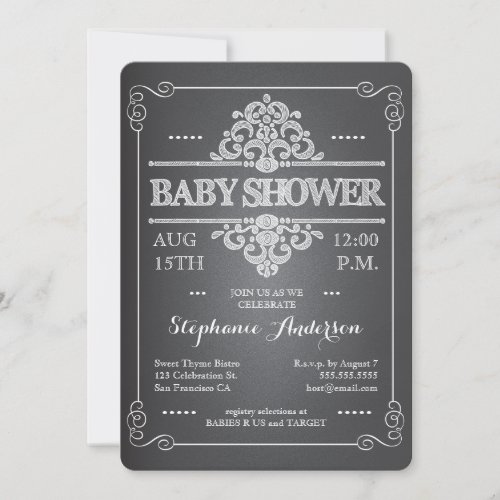 Vintage Chalkboard Baby Shower Neutral Invitation