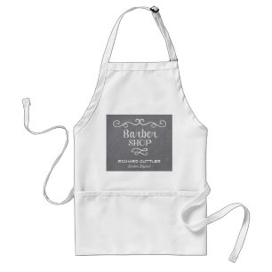 Vintage chalkboard barber shop white swirls adult apron