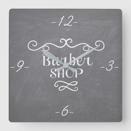 Vintage chalkboard barber shop white swirls square wall clock