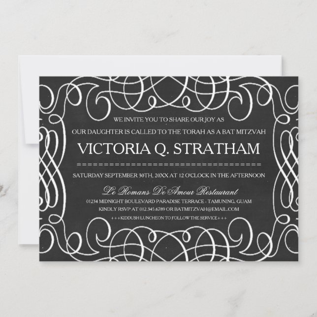 Vintage Chalkboard Bat Mitzvah Invites (Front)