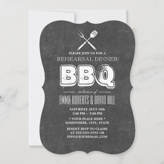 Vintage Chalkboard BBQ Rehearsal Dinner Invitation (Front)