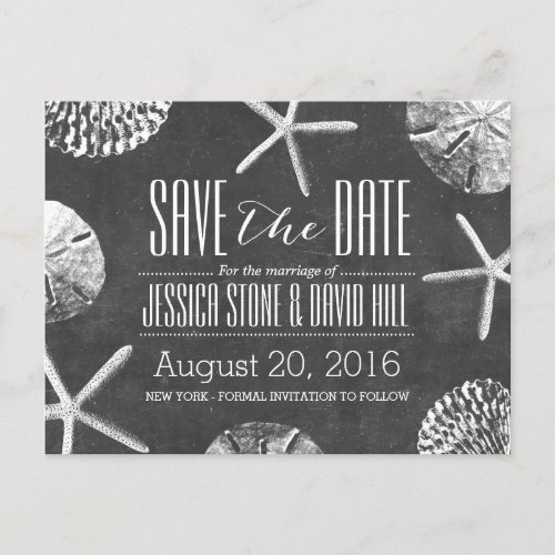 Vintage Chalkboard Beach Seashells Save the Date Announcement Postcard