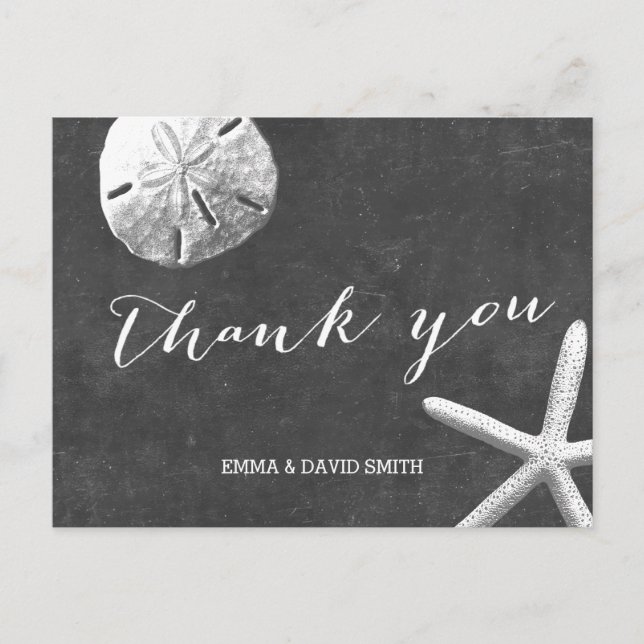 Vintage Chalkboard Beach Theme Wedding Thank You Postcard (Front)