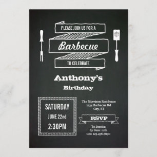 Vintage Chalkboard Birthday BBQ Invitation