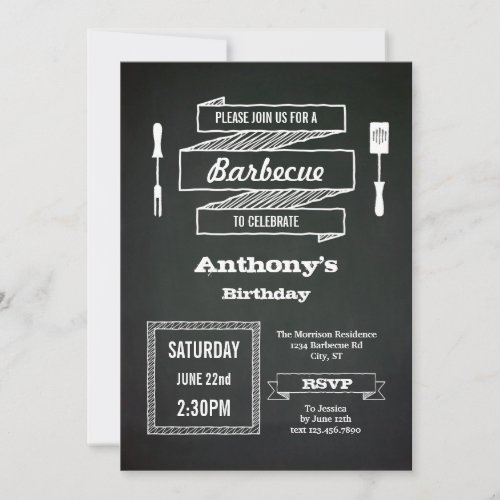 Vintage Chalkboard Birthday BBQ Invitation