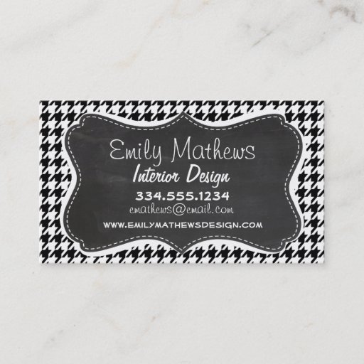Customizable Vintage Chalkboard Black Houndstooth Business Card Templates
