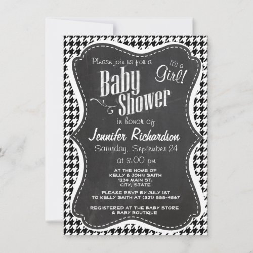 Vintage Chalkboard Black Houndstooth Custom Invitations
