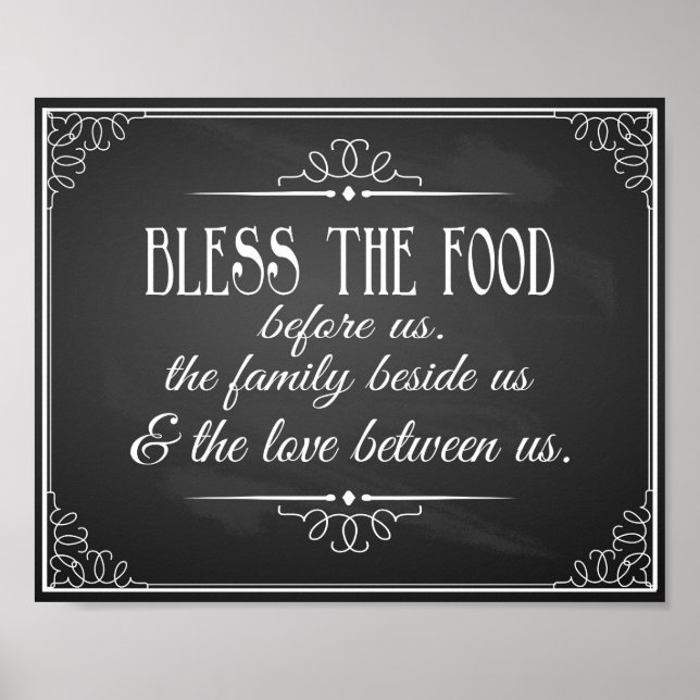 Vintage Chalkboard Bless this food wedding print (Front)
