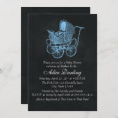 Vintage Chalkboard Blue Baby Carriage Baby Shower Invitation (Front/Back)