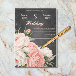 Vintage Chalkboard Boho Floral Rose Wedding Invitation