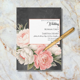 Vintage Chalkboard Boho Floral Rose Wedding Invitation