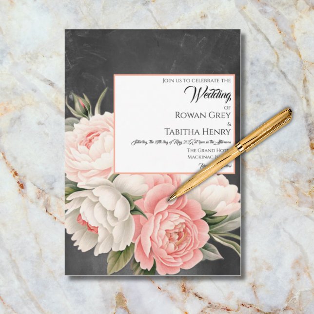 Vintage Chalkboard Boho Floral Rose Wedding Invitation (Creator Uploaded)