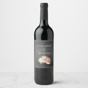 Vintage Chalkboard Boho Floral wedding Wine Label