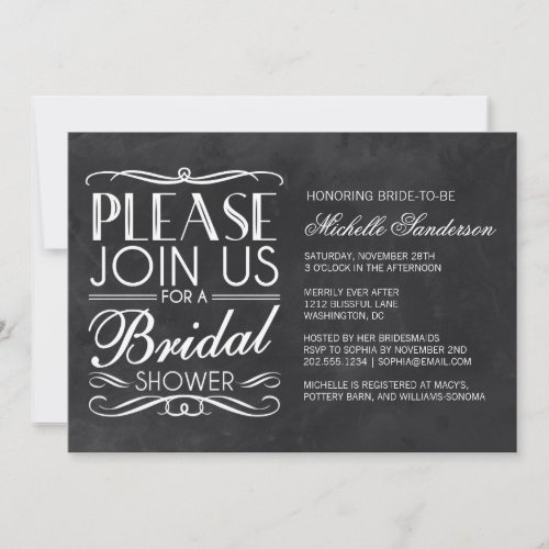 Vintage Chalkboard Bridal Shower Custom Announcements
