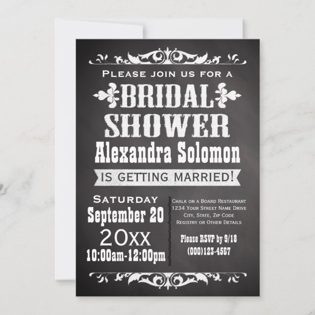 Vintage Chalkboard Bridal Shower Invitation (Front)