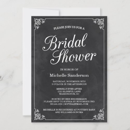 Vintage Chalkboard Bridal Shower Invites