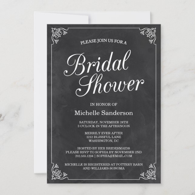 Vintage Chalkboard Bridal Shower Invitation (Front)