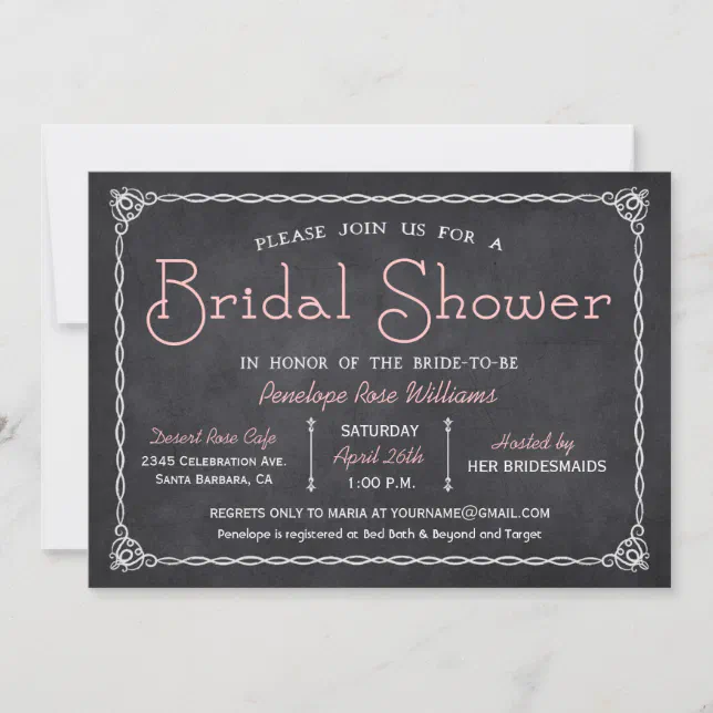 Vintage Chalkboard Bridal Shower Invitations | Zazzle