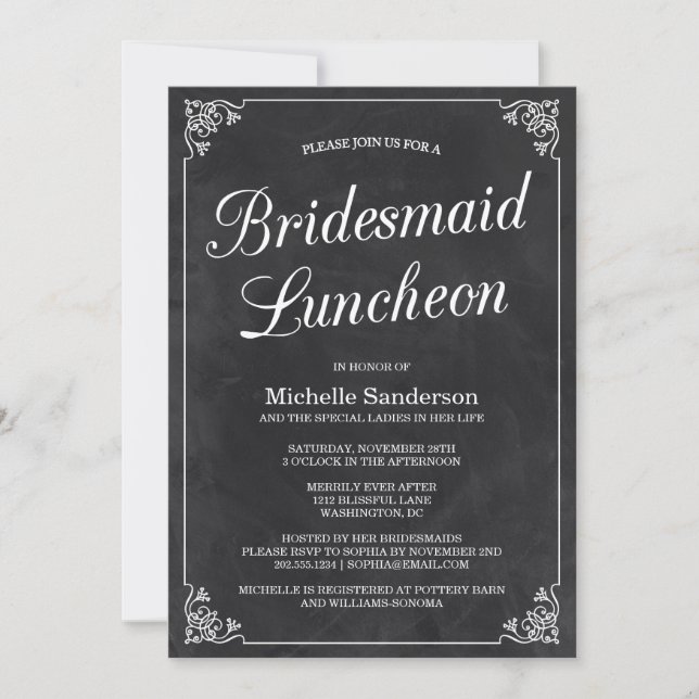 Vintage Chalkboard Bridal Shower Luncheon Invitation (Front)